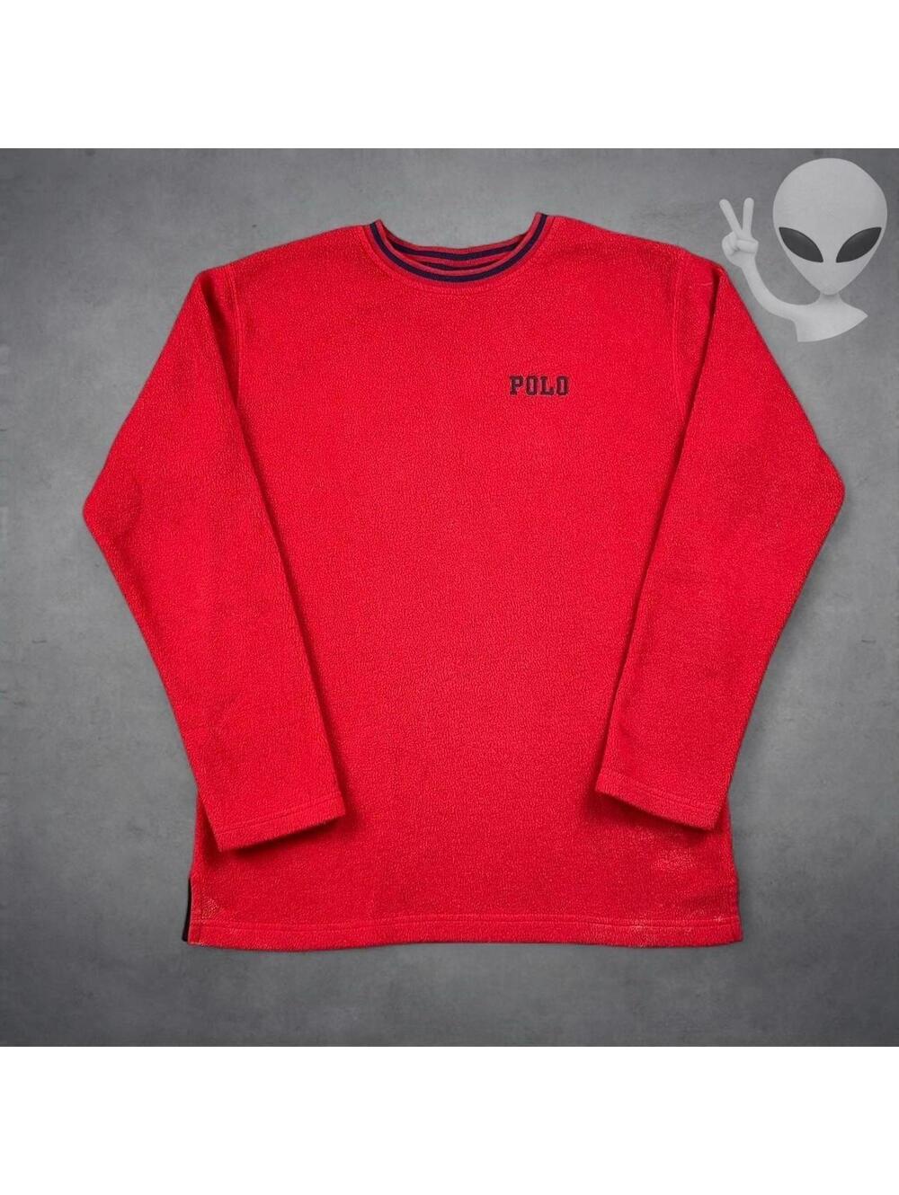 Polo Ralph Lauren Sweatshirt Mens L Red Fleece Crewneck Vintage 90s Spellout